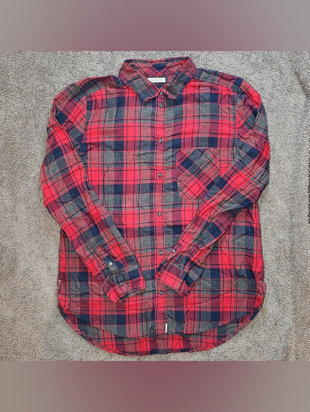 Red, Navy, Grey Plaid American Eagle Outfitters Flannel Shirt